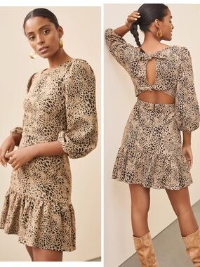 NWT Anthropologie Maeve Knit Cut-Out Mini Dress Size 10 Puff Sleeves Brown